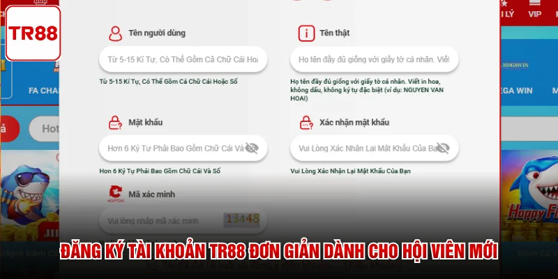 Đăng ký tài khoản TR88 đơn giản dành cho hội viên mới