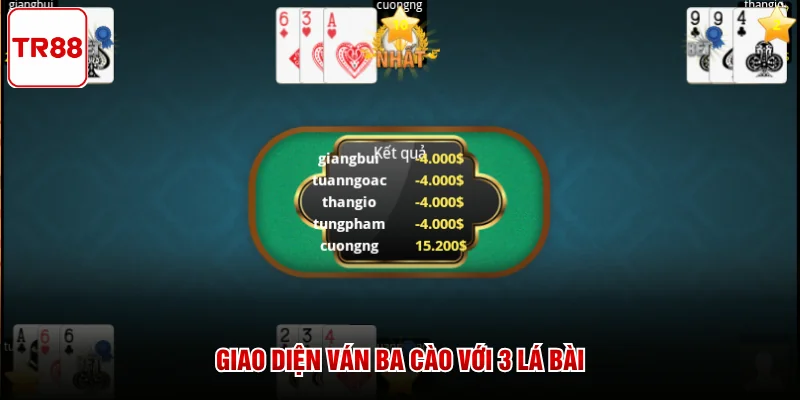 Giao diện ván Ba Cào với 3 lá bài